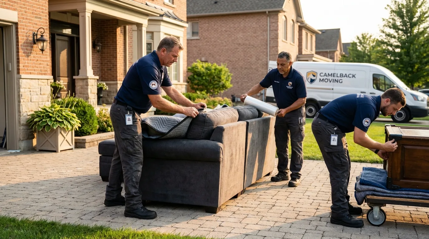 Large estate moving crew wrapping furniture in Gilford, NH
