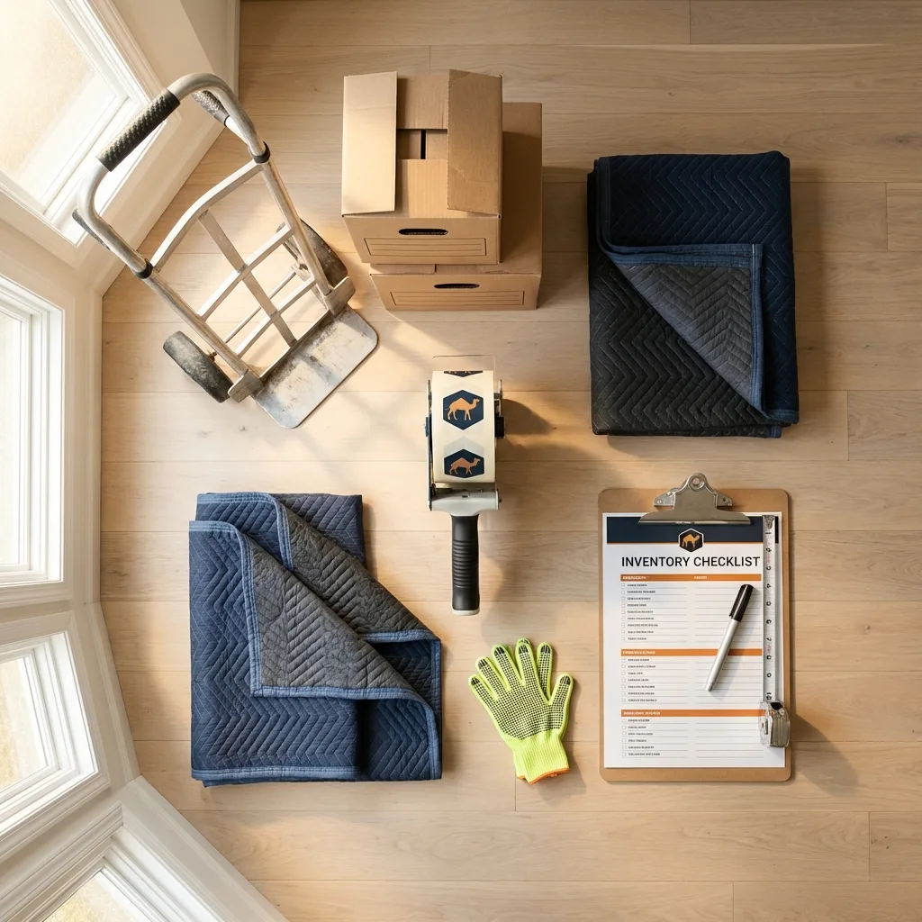 Professional moving supplies and packing materials layout for Gilford residential relocations